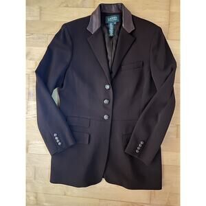 Ralph Lauren Equestrian Horse Buttons Brown Wool Leather Collar Blazer Jacket 10